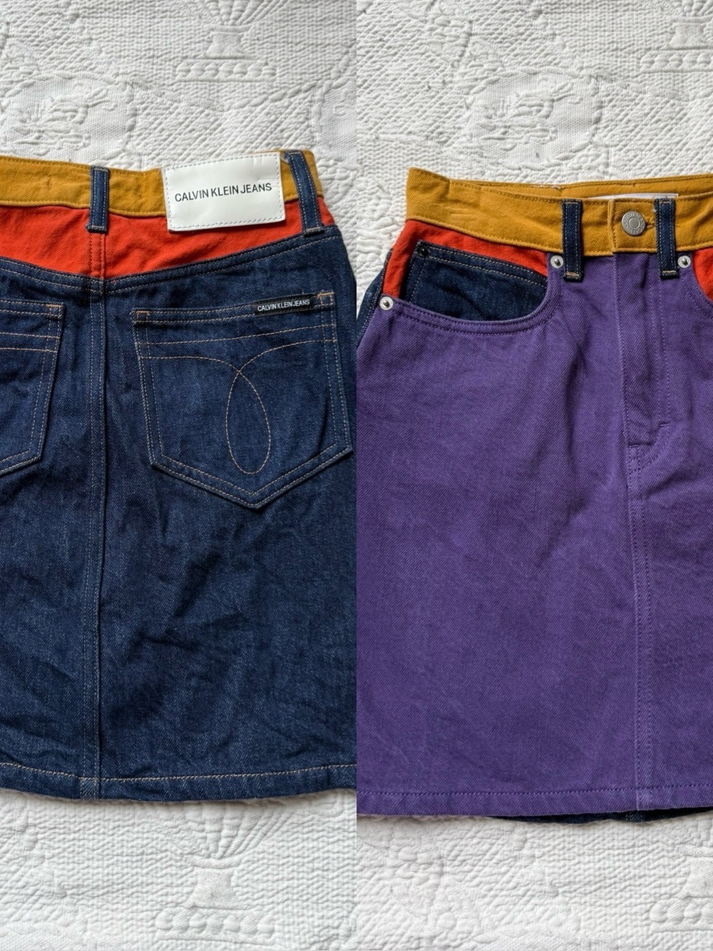 Calvin Klein Colorblock Purple Denim Skirt